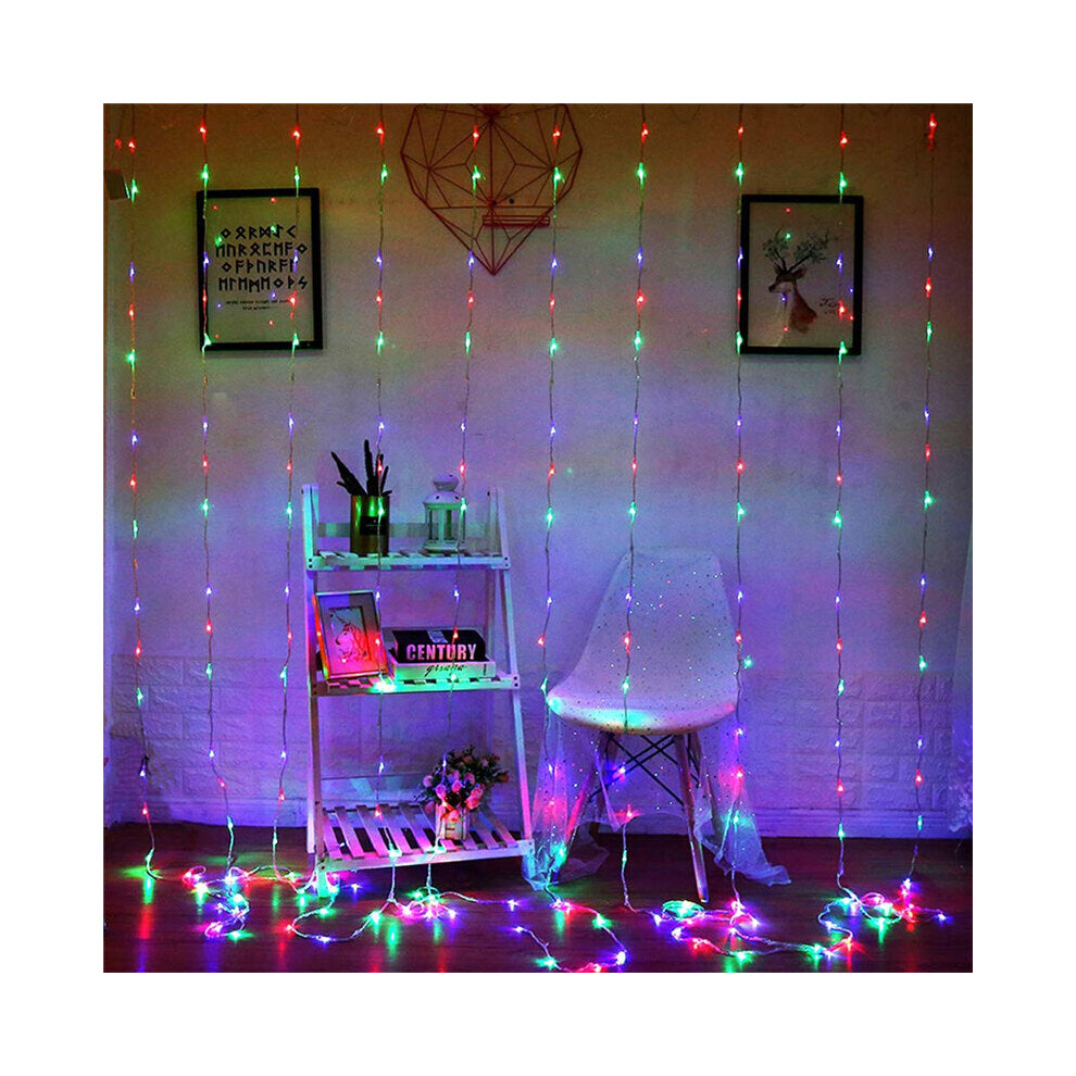 (Multicolor) 3M*3M Outdoor USB 8 Modes 300LED Curtain String Light Fairy Christmas Lights Wedding Lamp Festival Holiday Decor