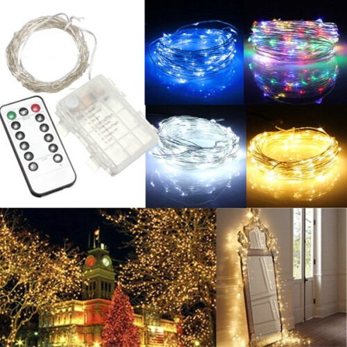 (Warm White) 10M 100 LED Battery Operated Silver Wire String Fairy Light Christmas + Remote Controller