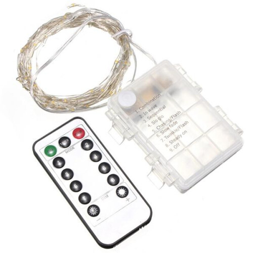 (White) 10M 100 LED Battery Operated Silver Wire String Fairy Light Christmas + Remote Controller 1