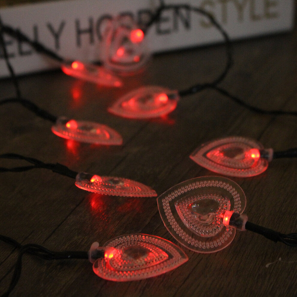 (Red) Solar Power 8 Modes 20 LED Heart Shape String Light Outdoor Garden Wedding Party Holiday Decor Lamp
