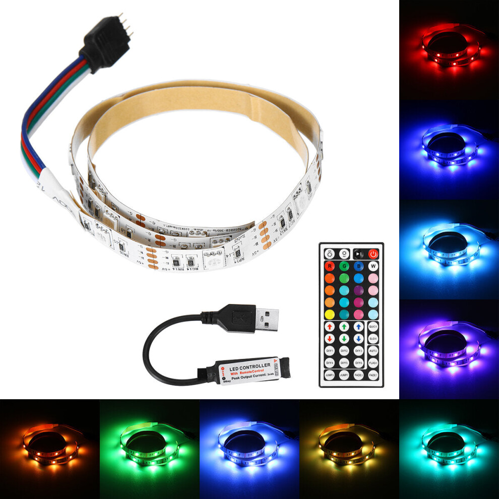 (White, 1M) 0.5M/1M/3M/5M Waterproof 5050 RGB LED Strip Light Kit Color Changing Tape Under Cabinet Kitchen Lighting