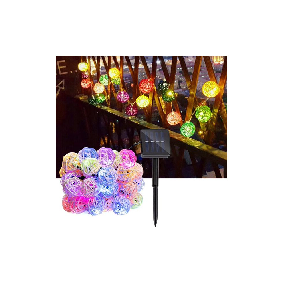 Solar Powered 5M 20LEDs Multicolor Rattan Ball String Light For Wedding Party