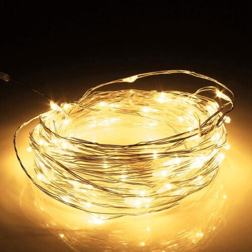 (Warm White) 12V 5M 50LED Silver Wire Christmas String Fairy Light Remote Controller without Adapter