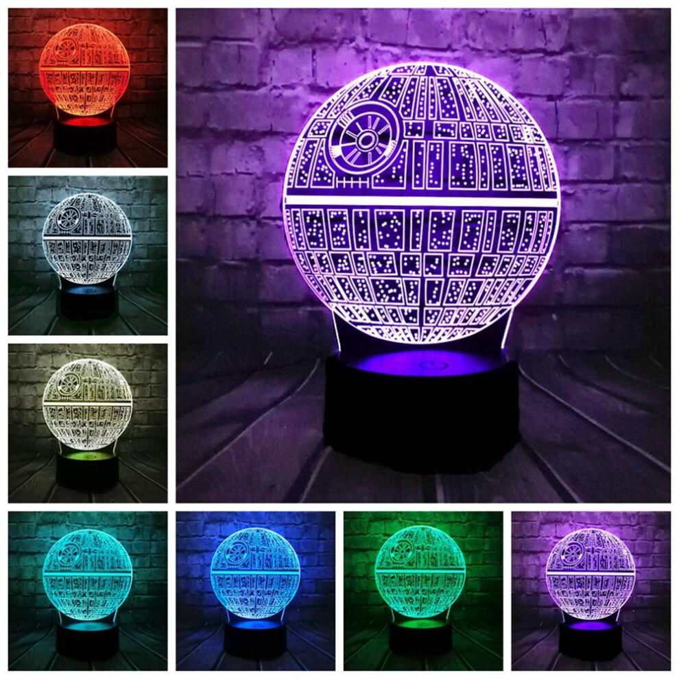 (Black) 3D LED Table Lamp Death Star Colorful Ball Bulb Atmosphere Decoration Night Lights Novelties Toys for Gifts