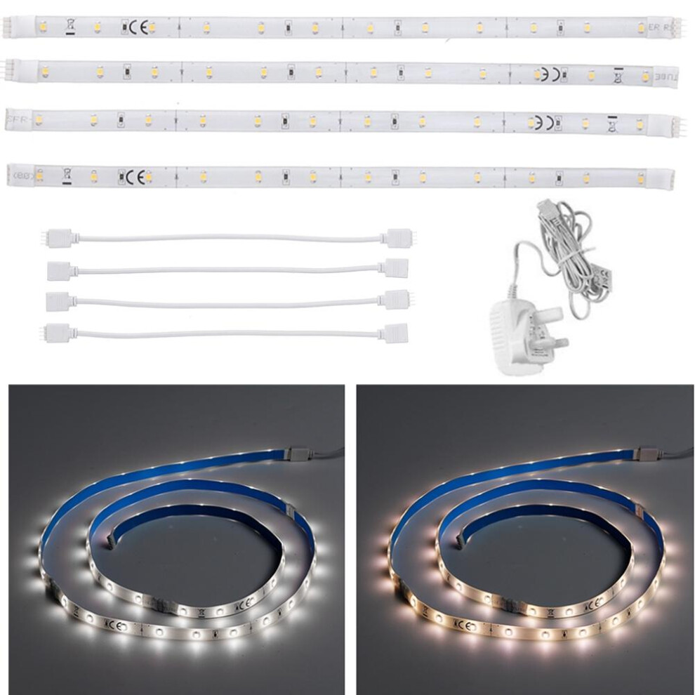 (Cool White) 4PCS 30CM DC12V 3528 Waterproof LED Cabinet Strip Light with 4Pin 0.5A UK Power Supply for Stairs Wardrobe Bed Closet