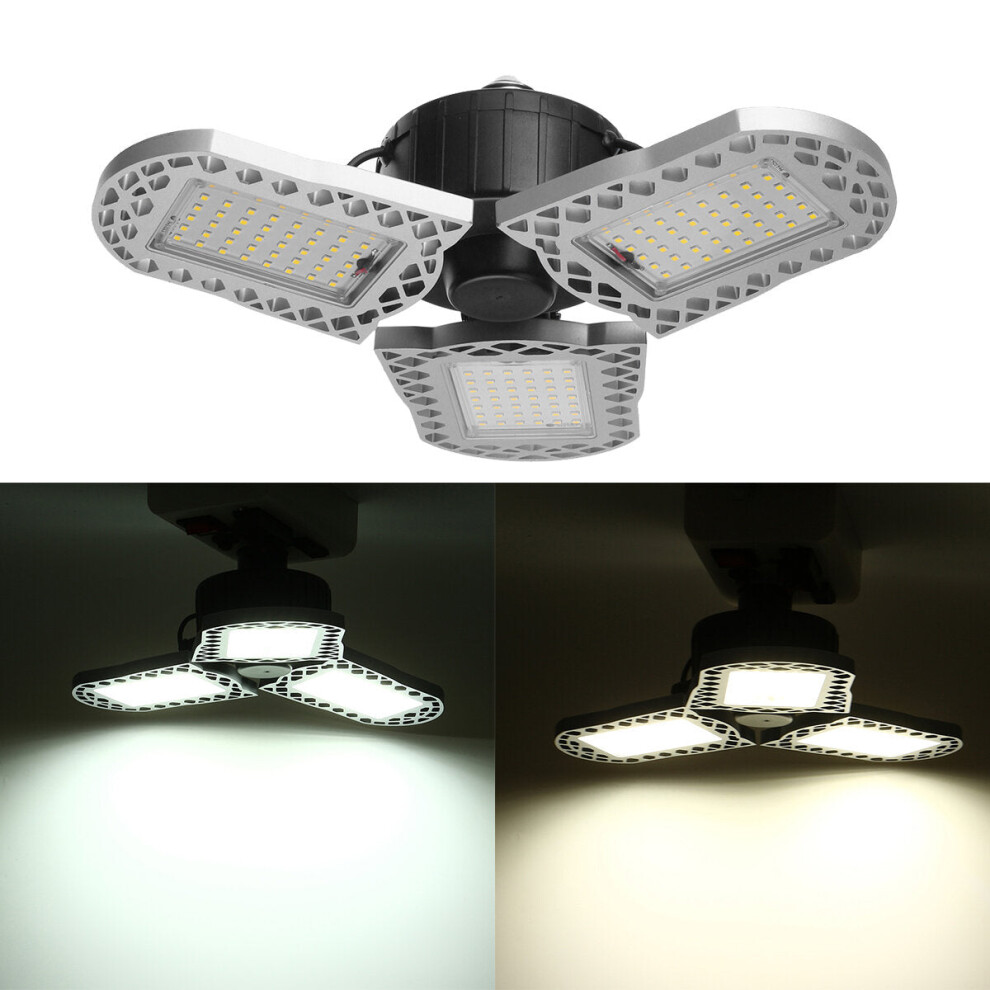 (6500K) E27 5000K Three Leaf Garage Work Lights Ceiling Deformable Fixture Shop Lamp