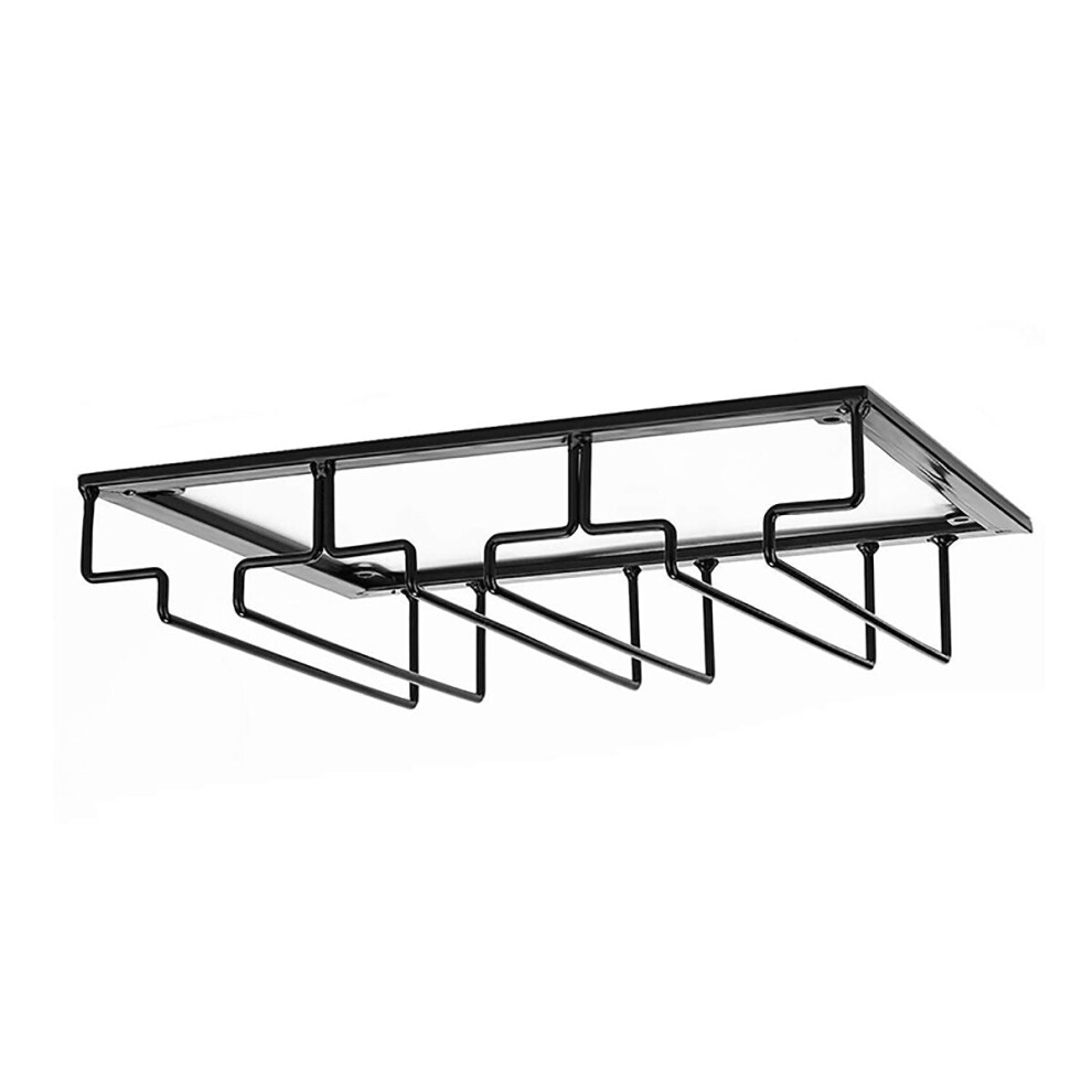 (Black, Type B) Wall Mount Glass Rack Holder Hanging Under Cabinet Hanger Iron Shelf 4 Type