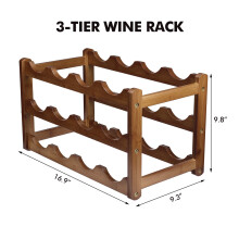 (3 Layers) 16 Bottles Vintage Storage Rack Bottle Holder Wooden Shelf Free Standing Holds Household Cabinet