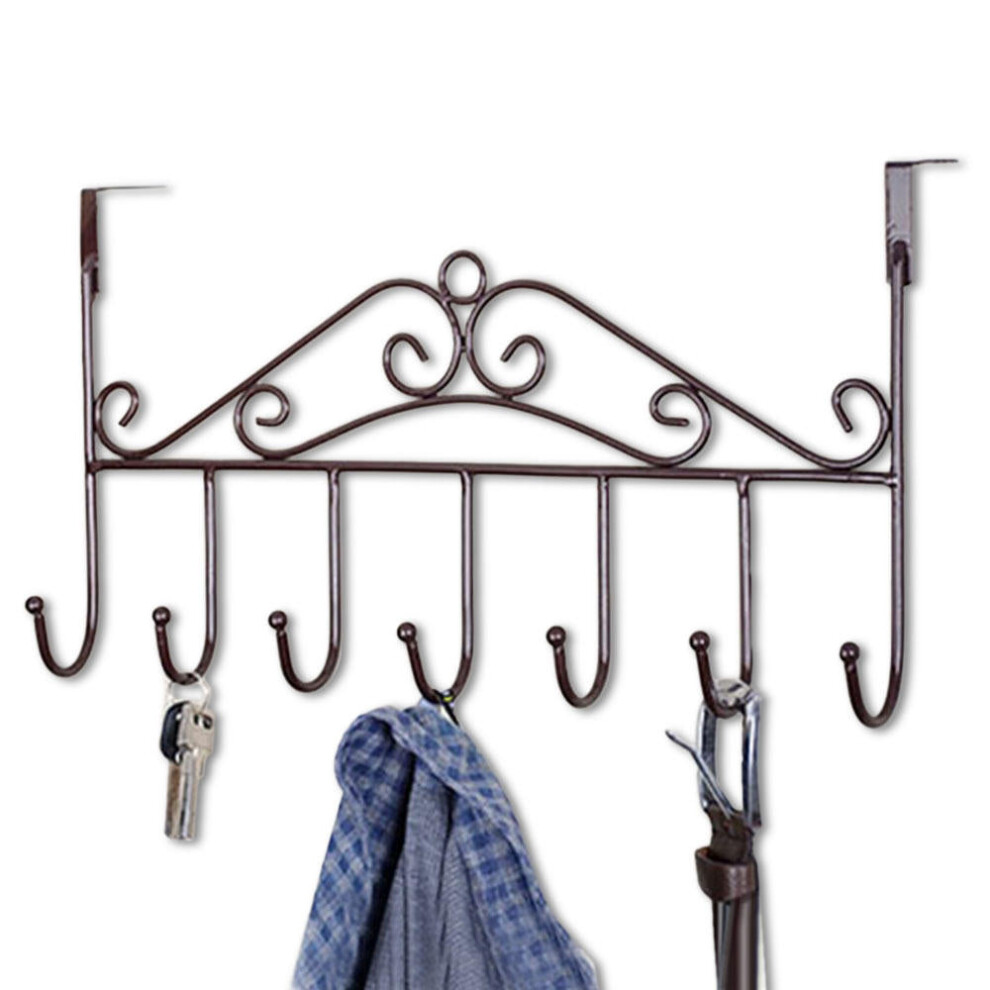 (Brown) European Door Back Hanger Hanging Rack Holder Hook For Bag Towel Coat Clothes Hat Iron Decorative 5 Hooks