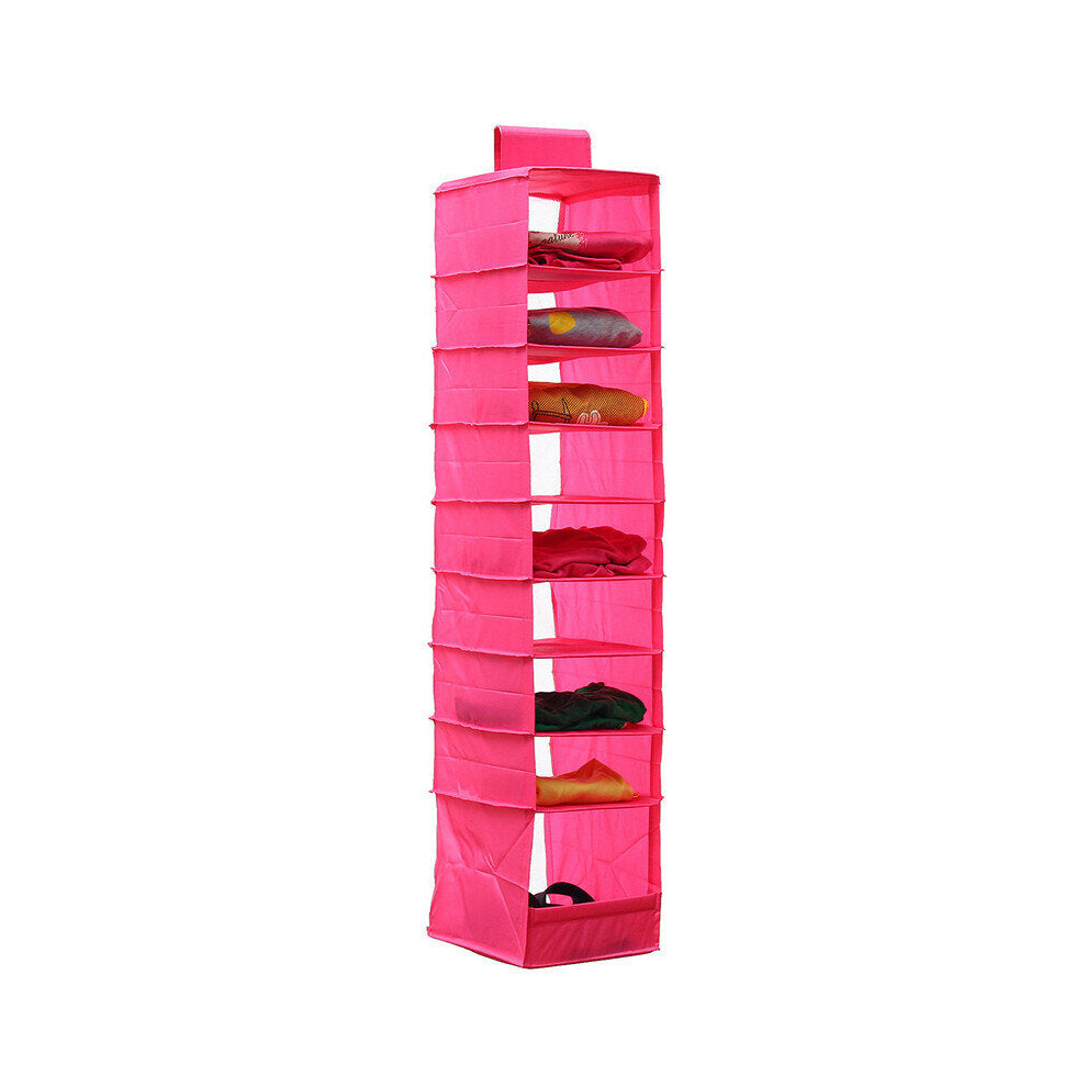 (Rose) 9 Shelves Hanging Closet Wardrobe Clothes Rack Storage Organizer Bag Blanket