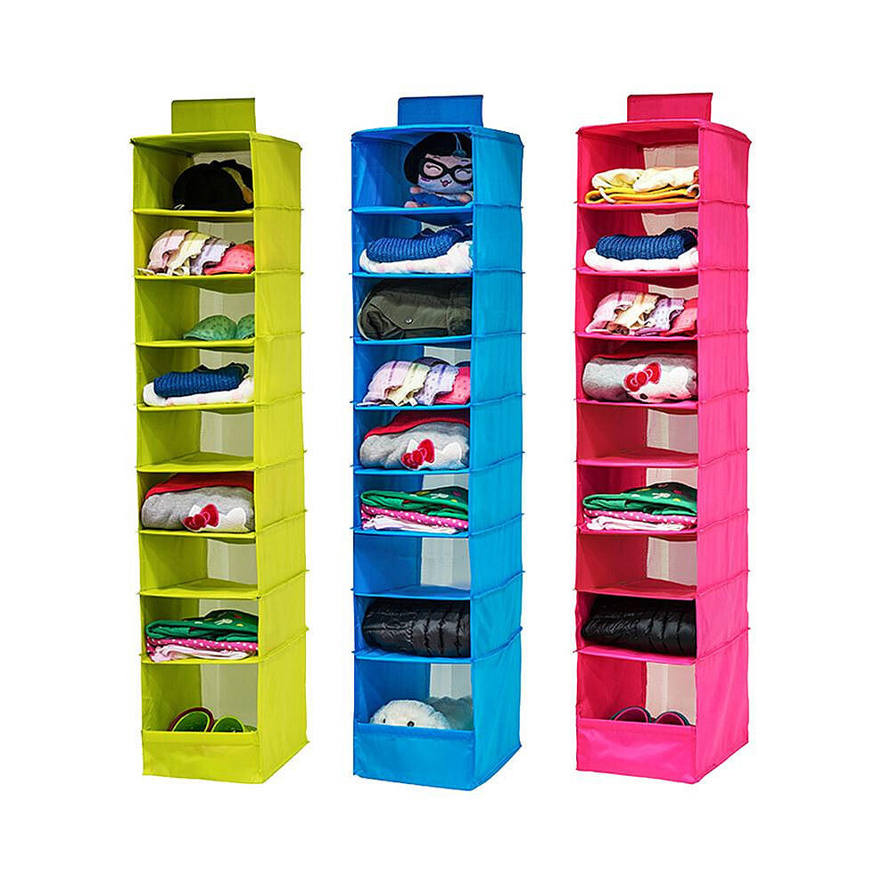 (Blue) 9 Shelves Hanging Closet Wardrobe Clothes Rack Storage Organizer Bag Blanket