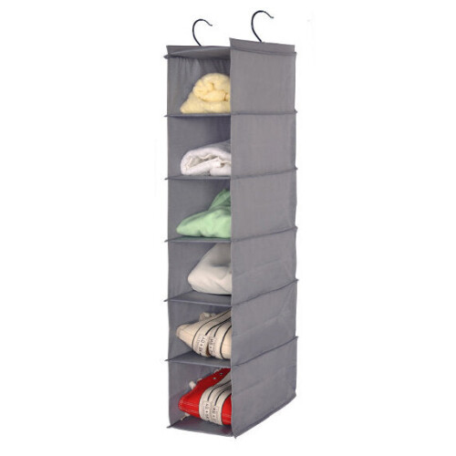 (Blue) Waterproof Oxford 6 Layers 2 Hooks Hanging Clothes Storage Bag 1
