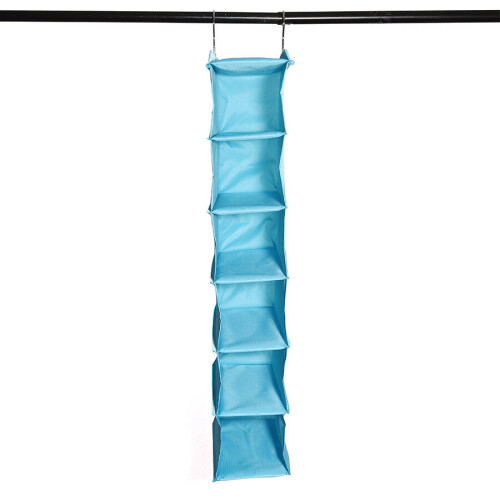 (Blue) Waterproof Oxford 6 Layers 2 Hooks Hanging Clothes Storage Bag