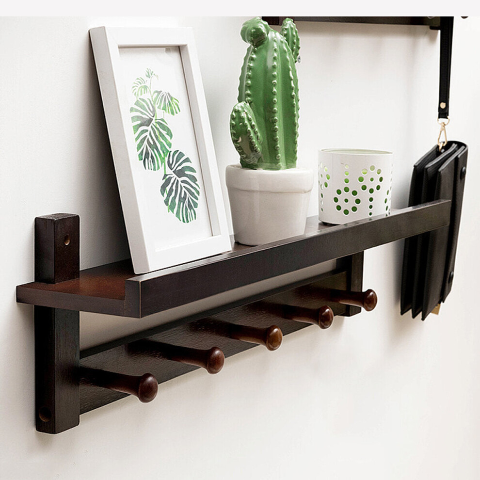 (Coffee, XL) 3/4/5/6 Hook Rack Wall Mount Hanger Key Coat Hat Holder Wooden Bamboo Organiser