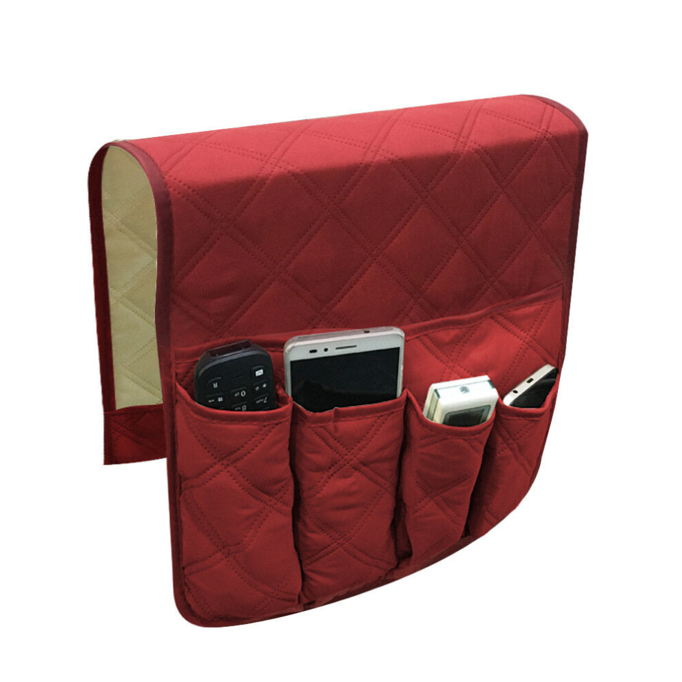 (Claret) Waterproof Sofa Armrest Storage Organizer for Tablets TV Remotes Phones 4 colors Storage Bag