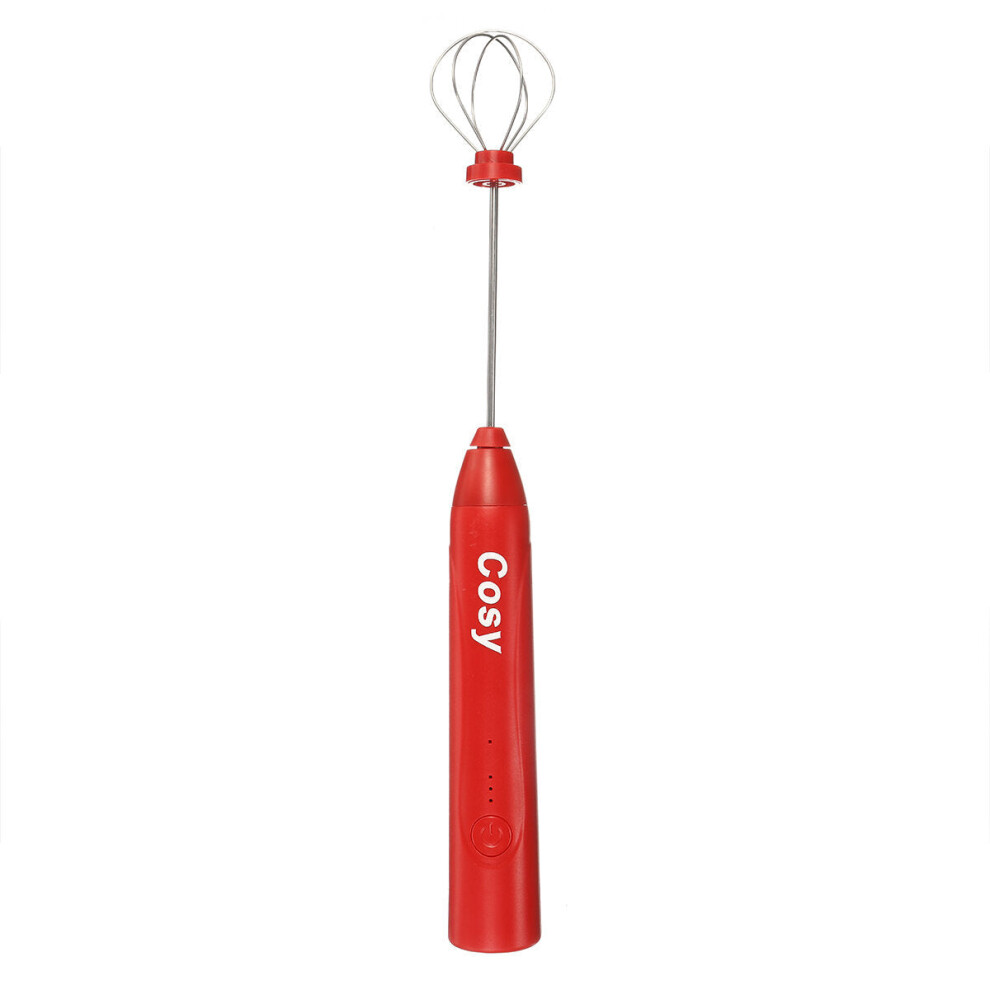 (Red) Electric Wireless Whisk Household Small Hand-held USB Charging Electric Automatic Cream Whisk Machine Milk Frother