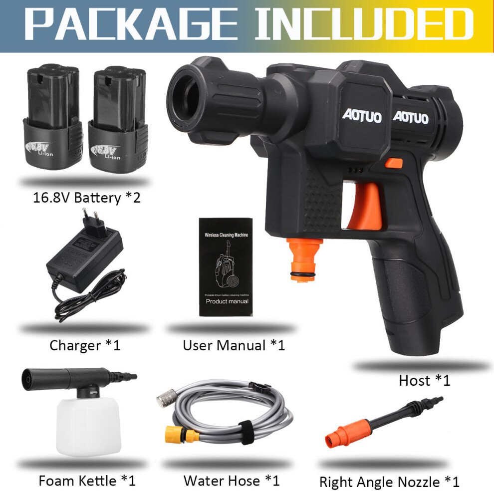 (Two Batteries) 16.8V 500W Cordless High Pressure Washer Car Washing Machine Sprayer Guns Water Cleaner