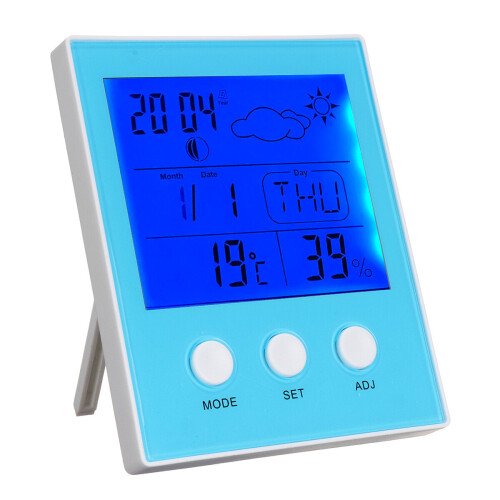 (White) Thermometer Hygrometer Temperature Humidity Tester Backlight Time Date Calendar Alarm Clock 1