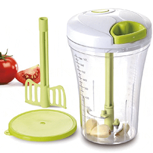 (Yellow) 3 In 1 Multi-function Handheld Vegetable Chopper Mincer Blender Measuring Container Salad Food Tool 2