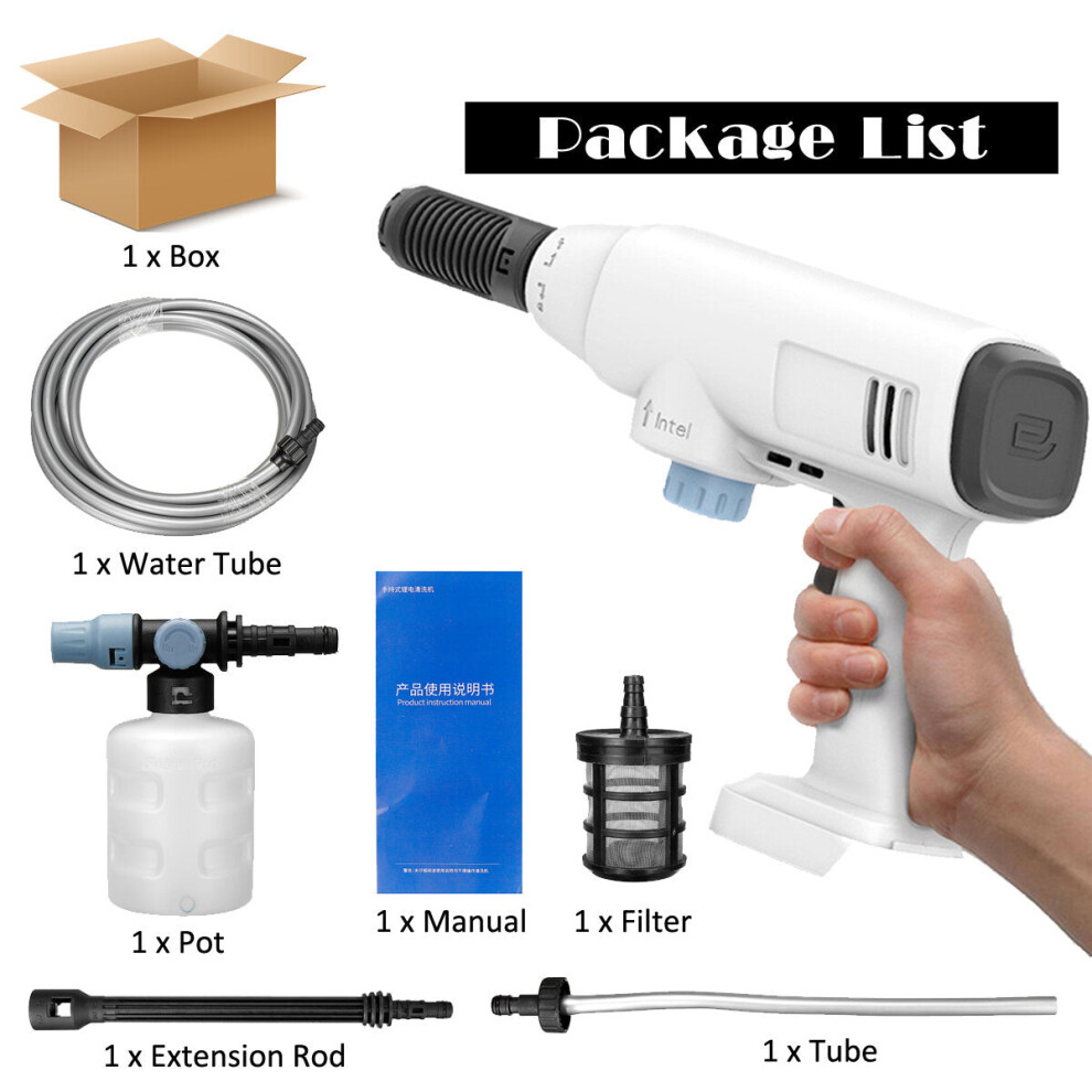 (White) 24V High Pressure Washer Water Pump Car Washing Machine Handheld Car Cleaning Spray Guns Without Battery