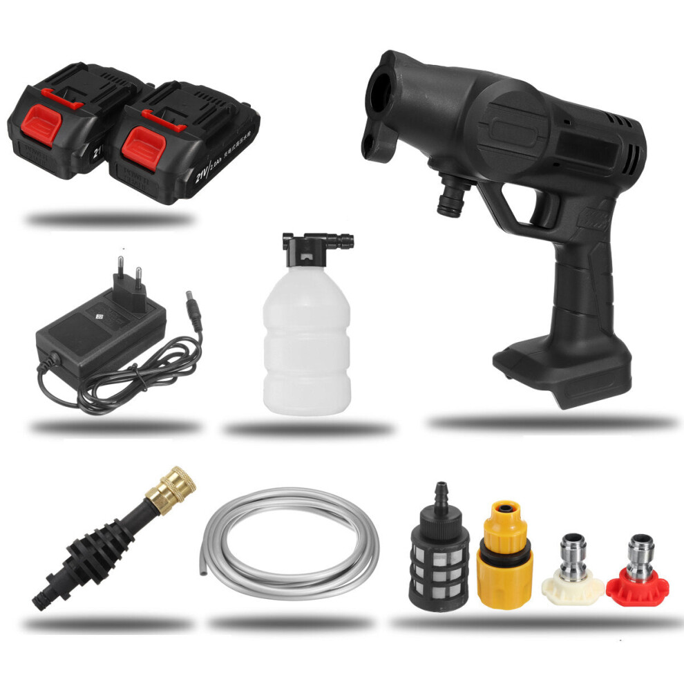 (Two Batteries) 21V Cordless High Pressure Washer Car Washing Machine Garden Agriculture Water Spray Guns W/ 1/2 Battery