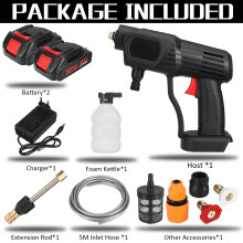 (Two Batteries) 1500W 60Bar High Pressure Cordless Car Washer Spray Guns Water Cleaner 88VF Battery