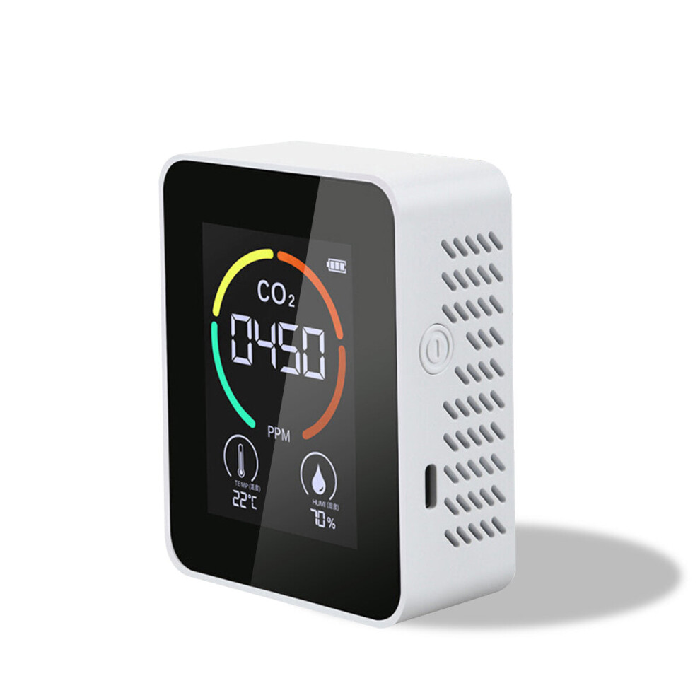 (3 in1 White) Temperature Humidity Detector LCD Digital Display Air Quality Monitor 5In1 HCHO TVOC CO2