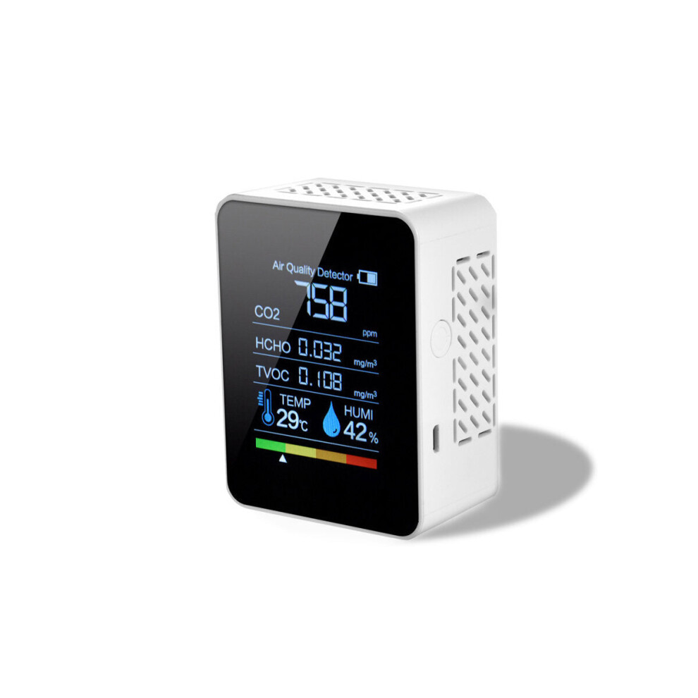 (5 In1 White) Temperature Humidity Detector Lcd Digital Display Air Quality Monitor 5In1 Hcho Tvoc Co2 6112212100042