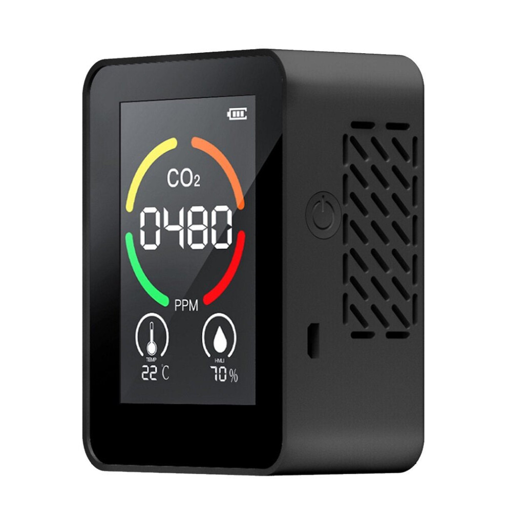 (Black) 6 in 1 PM2.5 CO2 TVOC HCHO Tester Portable Digital Temperature and Humidity Tester Air Quality Monitor