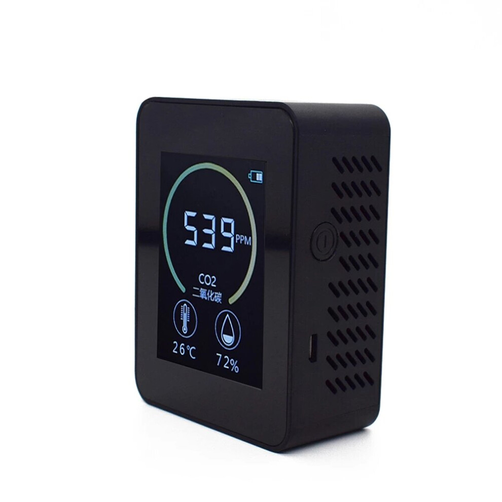 (Black) Household Air Quality Detector CO2 Meter Multifunctional C02 Temperature Humidity Tester LCD Display with Backlight