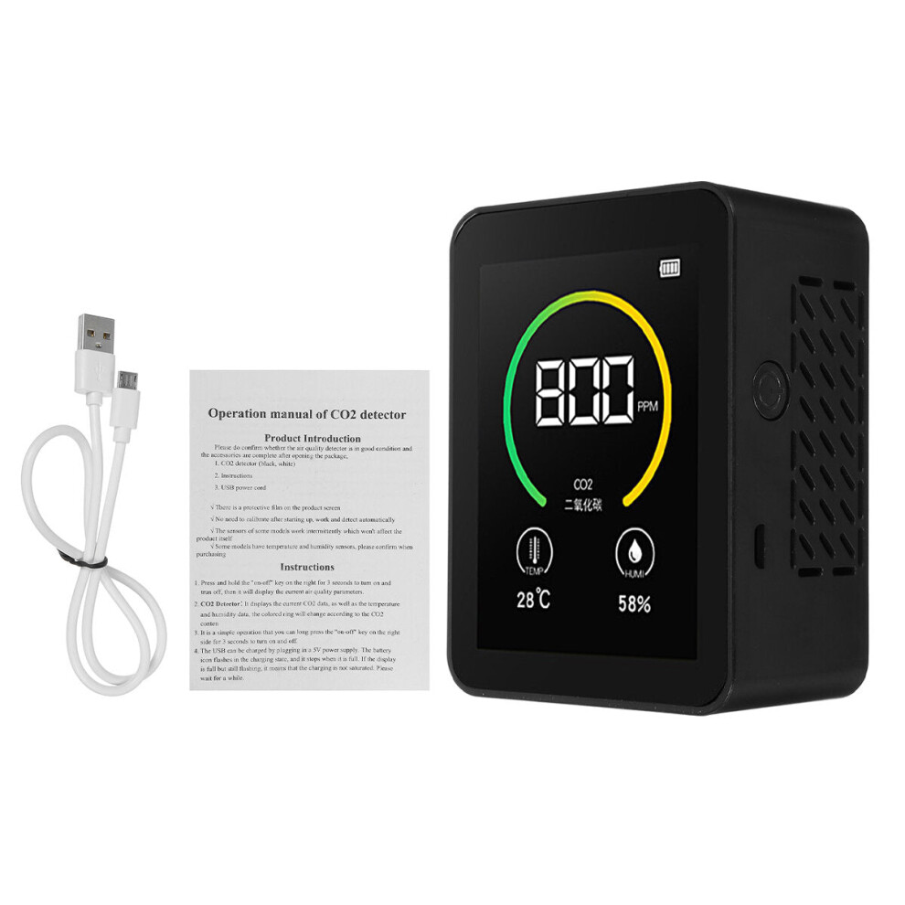 (Black) Gas Co2 Sensor Detector Air Quality Monitor Analyzer W/ Temperature Humidity Display 8727971253298