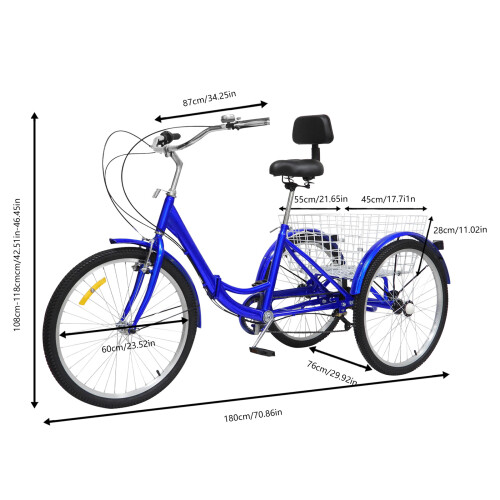 24inch 7-speed Blue Foldable Three-wheeled Bike 1