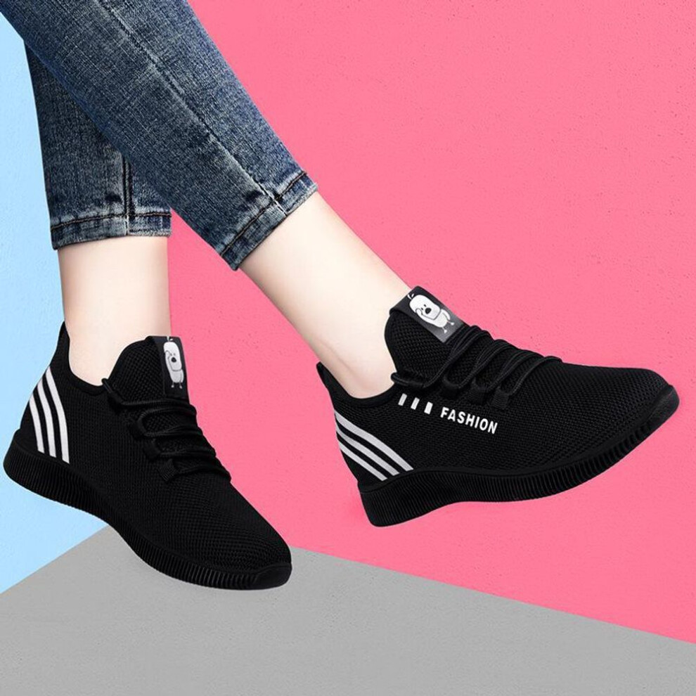 (black,white, 38) Women's Spring & Summer Korean Style Breathable Running Shoes with Soft Sole