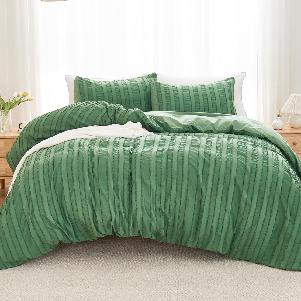 (Green, Full (79*90 in)) Andency Duvet Cover King Size, King Duvet Cover Set, Boho King Bedding Set for All Seasons, 3 Pieces Tufted Shabby Chic Bedding Duvet Cov...