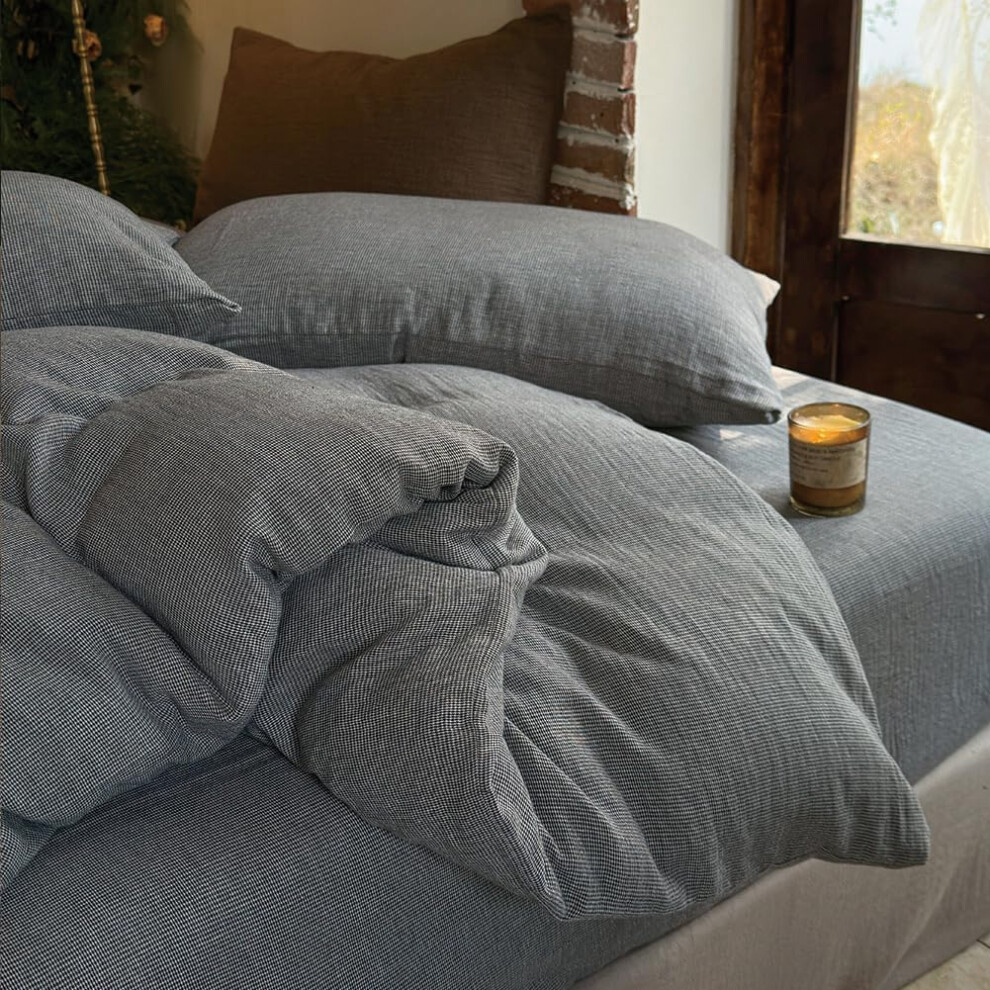 (Grey White, King(104"*90"）) 100% Muslin Cotton Duvet Cover King Size, 2-Layer Small Checked Lightweight and Breathable Muslin Bedding, Linen Like Gauze Comforter Cov...