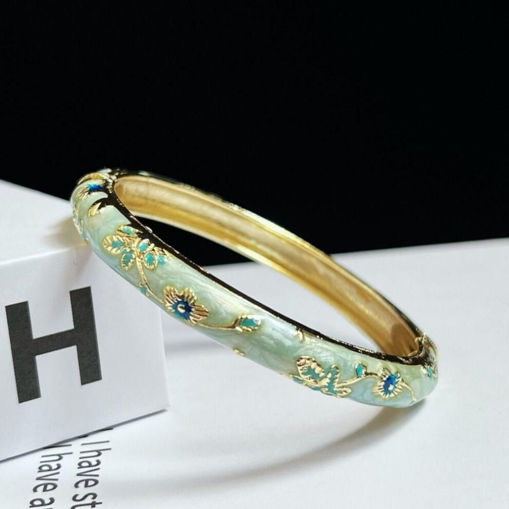 (light blue) Enamel Peony Filigree Flower Bangle Double Bangle Women's Hand Bracelet  Gifts for Women Girl