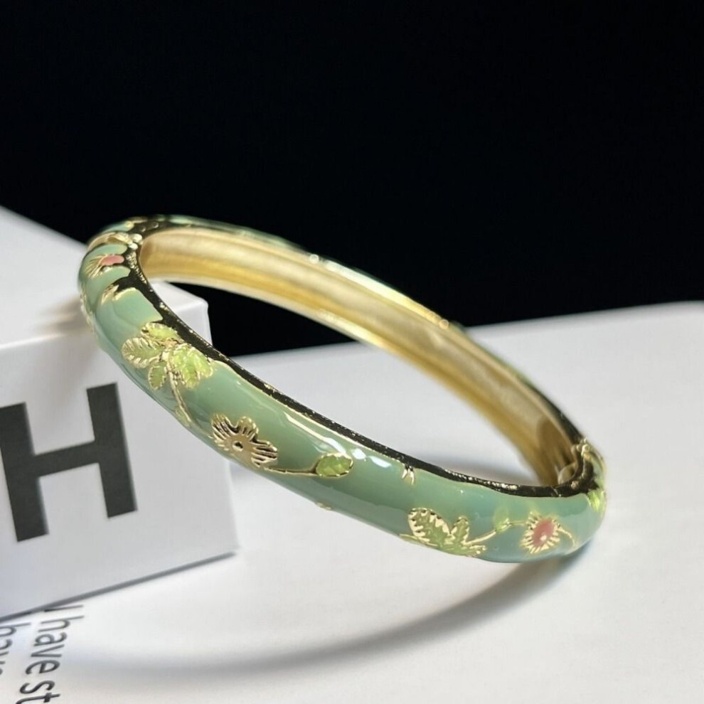 (green) Enamel Peony Filigree Flower Bangle Double Bangle Women's Hand Bracelet  Gifts for Women Girl