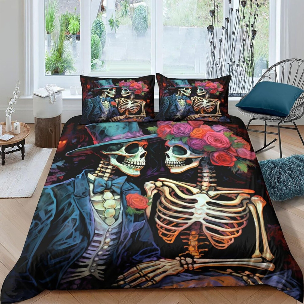 (Abstract Art, Double（200x200cm）) YXMPCZYY 3D Printing Skeleton Couple Duvet Cover Sets Soft Microfibre Gothic Duvet Cover King Size（220x240cm） Bedding Set 3 Pcs with Pill...