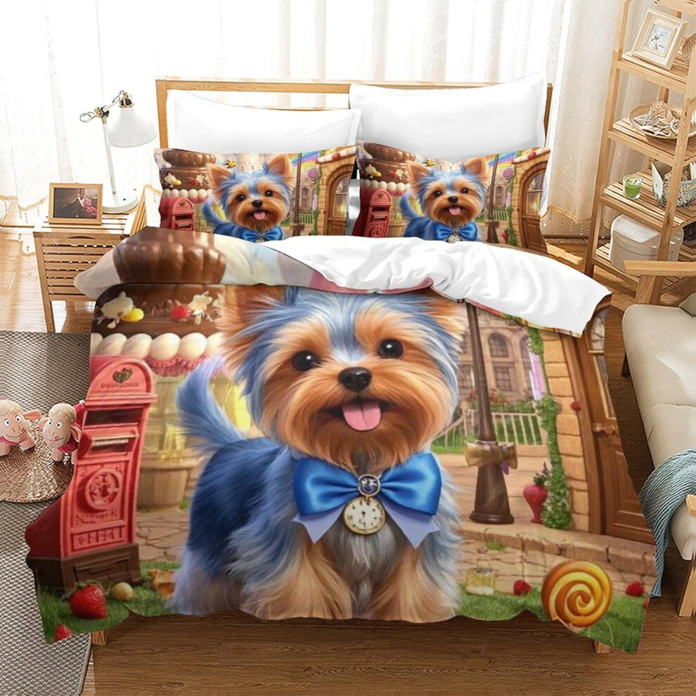 (Style-1, King（220x240cm）) Yorkshire Terrier Puppy 3D Printed Bedding Set Yorkshire Terrier Puppy in A Chocolate Castle Duvet Cover Set Bedspread with Pillowcases S...