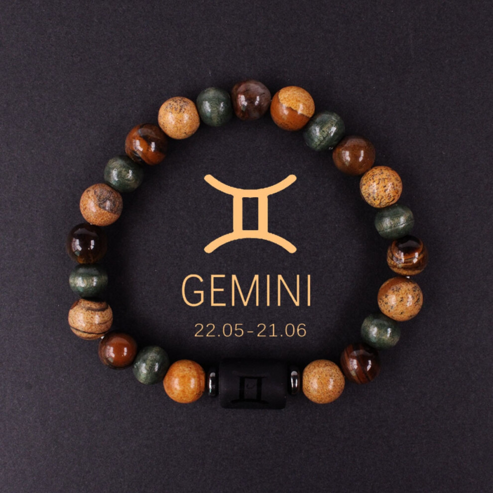 (Gemini) Zodiac Couple Handmade Tiger Eye Beaded Bracelet With 12 Horoscope Signs Not,Specified