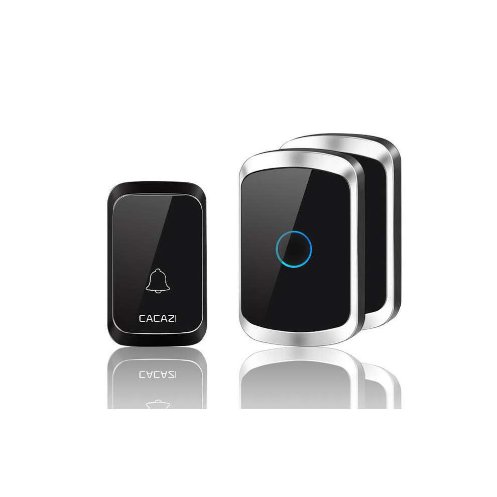 (Black, EU Plug) Wireless Music Doorbell Waterproof Battery 1 Button 2 Receiver Home Bell Wireless Ring Bell Chime