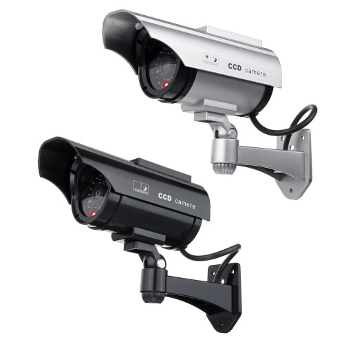 (Silver) Solar Power Camera CCTV Realistic Dummy Security Cam Blinking Outdoor 1
