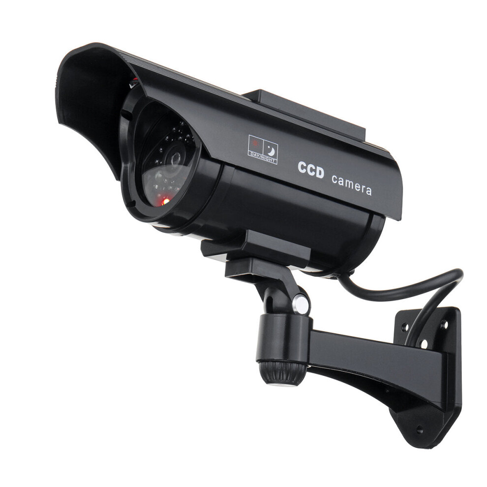 (Black) Solar Power Camera Cctv Realistic Dummy Security Cam Blinking Outdoor 8727971641804