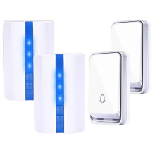 (2 to 2) Self-powered Waterproof Wireless DoorBell No Battery Smart Door Bell Chime LED Light White