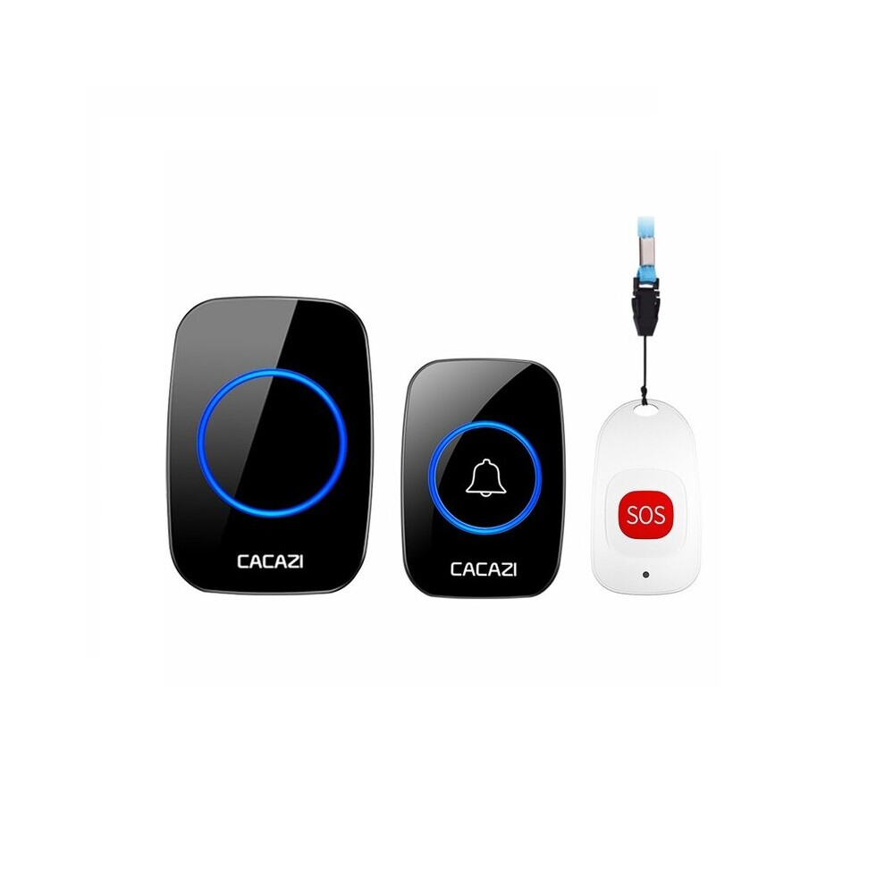 (Black, EU Plug) Smart Home Wireless Pager Doorbell Old Man Emergency Alarm 80m Remote Call Bell 1 Button 1 Pager 1 Receiver