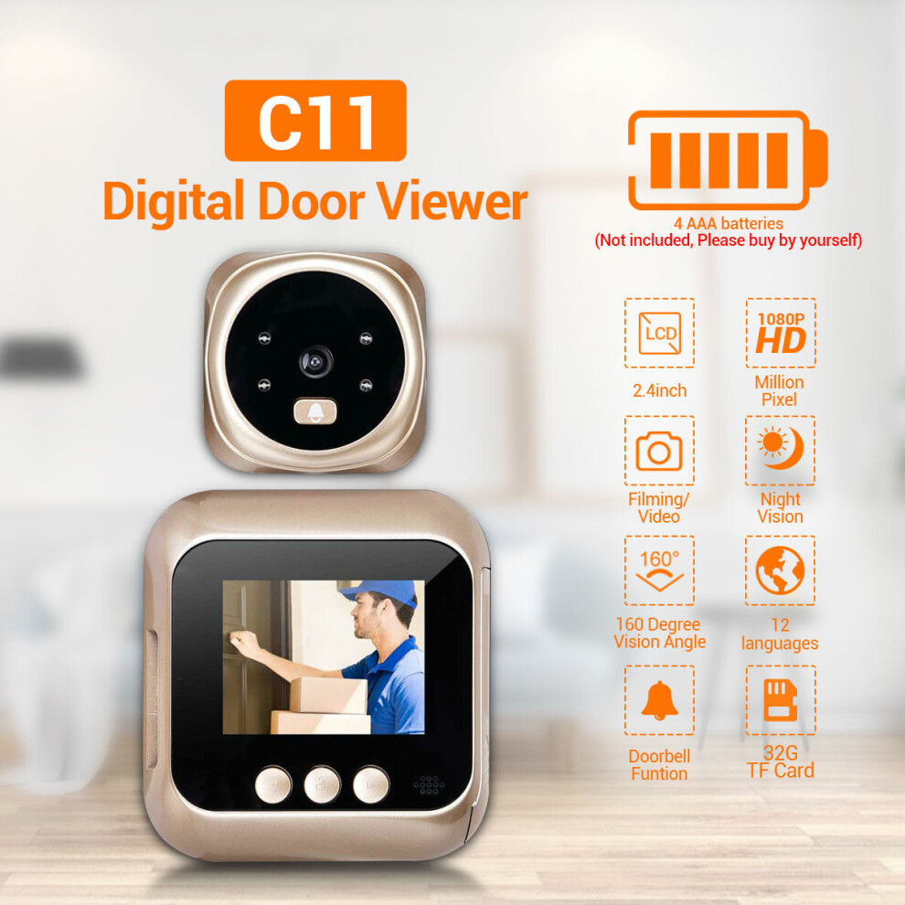 HD 1080P 2.4" LCD Screen Cat's Eye Camera Doorbell with 4PCS LED Night Vision Function