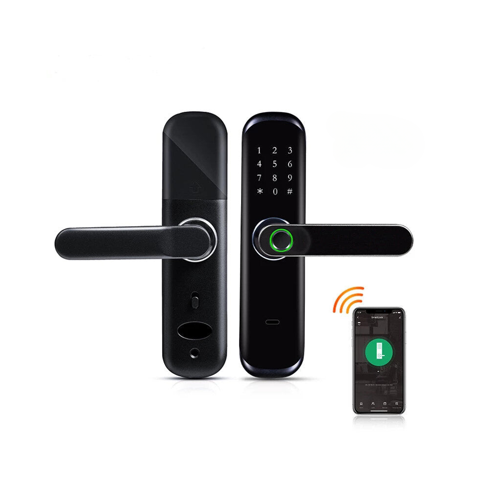 (Black, Standard Version) WiFi Fingerprint Smart Door Lock Inteligent Digital Door Lock Electronic Password RFID Card APP Unlock Home Lock