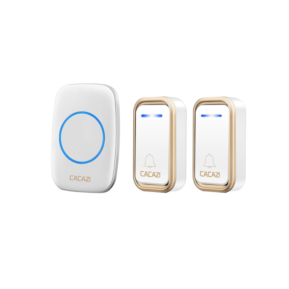 (Gold, UK Plug) Waterproof Wireless Doorbell 300M Remote Door Bell Chime 220V 2 Button 1 Receiver