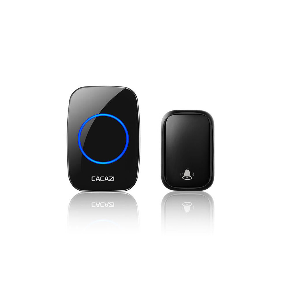 (Black, US Plug) Wireless Waterproof Self-powered Doorbell No Battery Required 1 Transmitter 1 Receiver Home Ring Bell