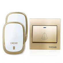 (Gold, UK Plug) AC110-220V Wireless Doorbell Waterproof 1 Button+2 Plug-in Receivers 300M Remote Music Door Dell